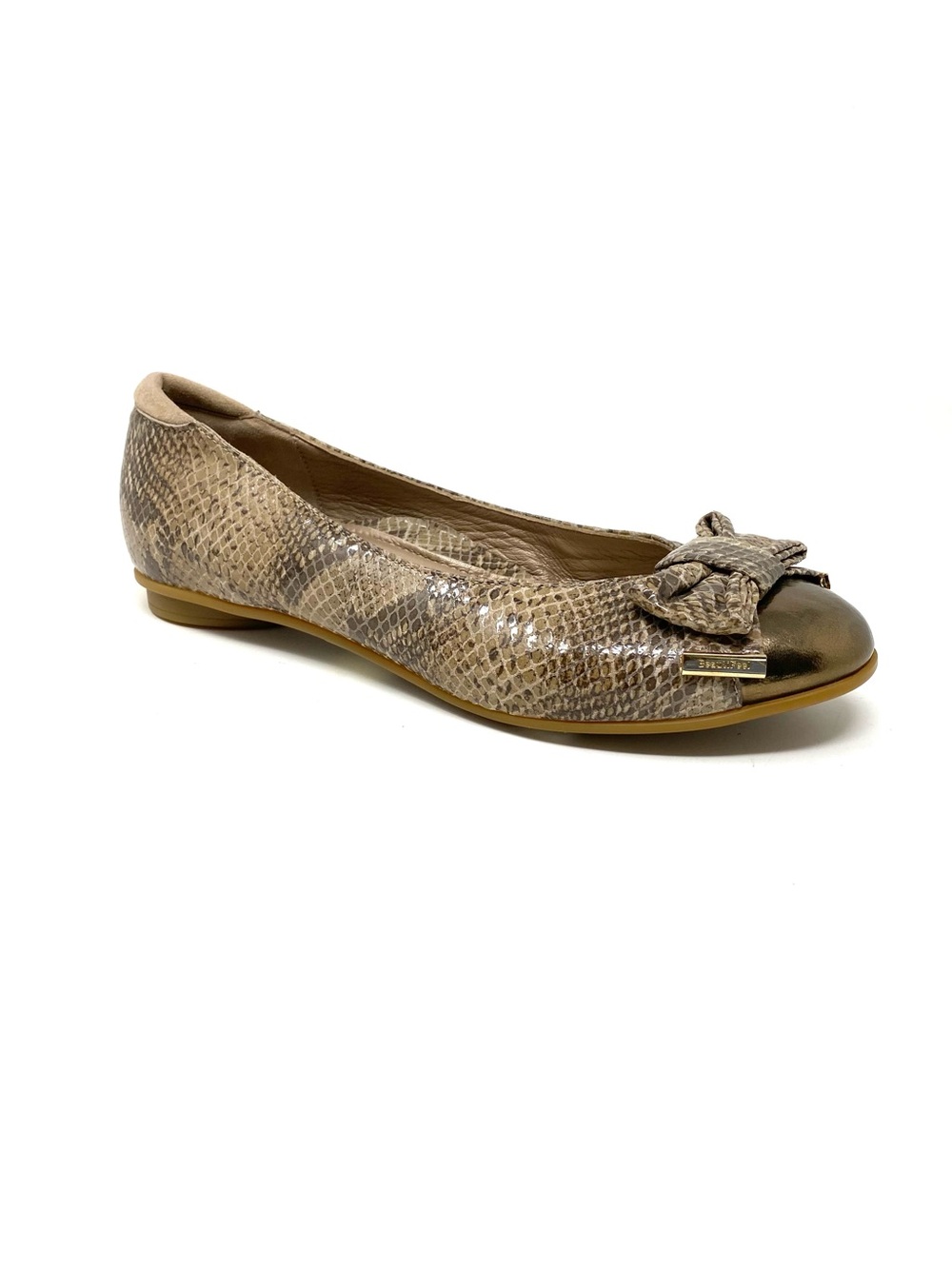 Beautifeel Elle Leather Cap Toe Comfort Ballet Flats Taupe Snake